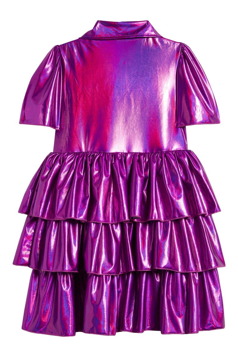 Kids' Bow Iridescent Tiered Shirtdress, Alternate, color, PINK