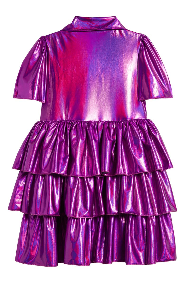 Lola + The Boys Kids' Bow Iridescent Tiered Shirtdress, Alternate, color, Pink