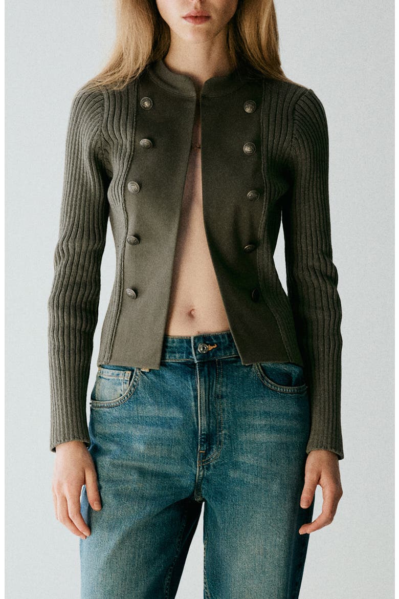 Rib Detail Jacket, Main, color, KHAKI GREEN