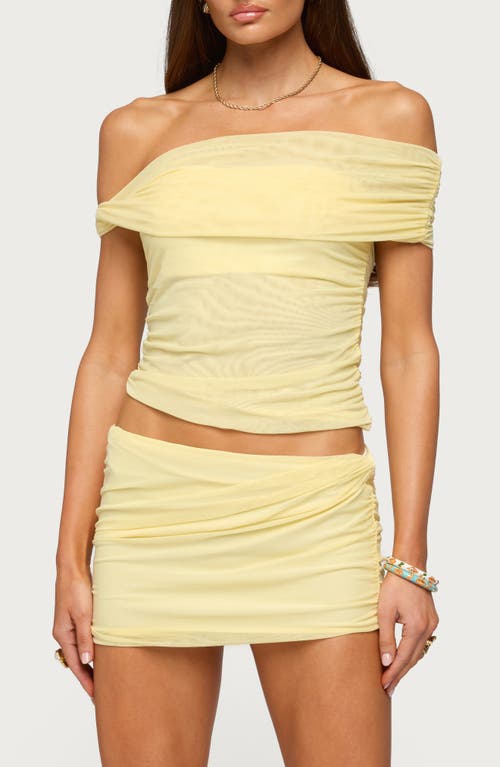 EDIKTED Raquela Twist Ruched Off the Shoulder Top in Light-Yellow at Nordstrom, Size Medium