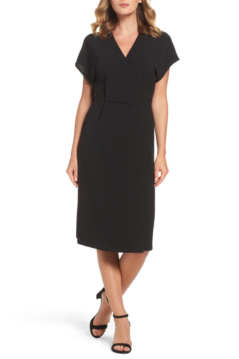 FAUX WRAP DRESS, Main, color, BLACK