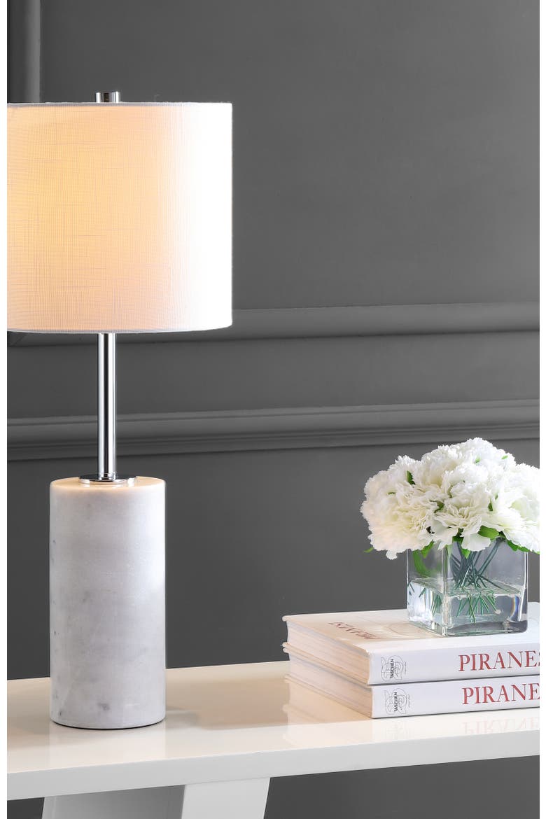 Aksel 25.5" Marble LED Table Lamp, White/Chrome, Alternate, color, White Marble/Chrome