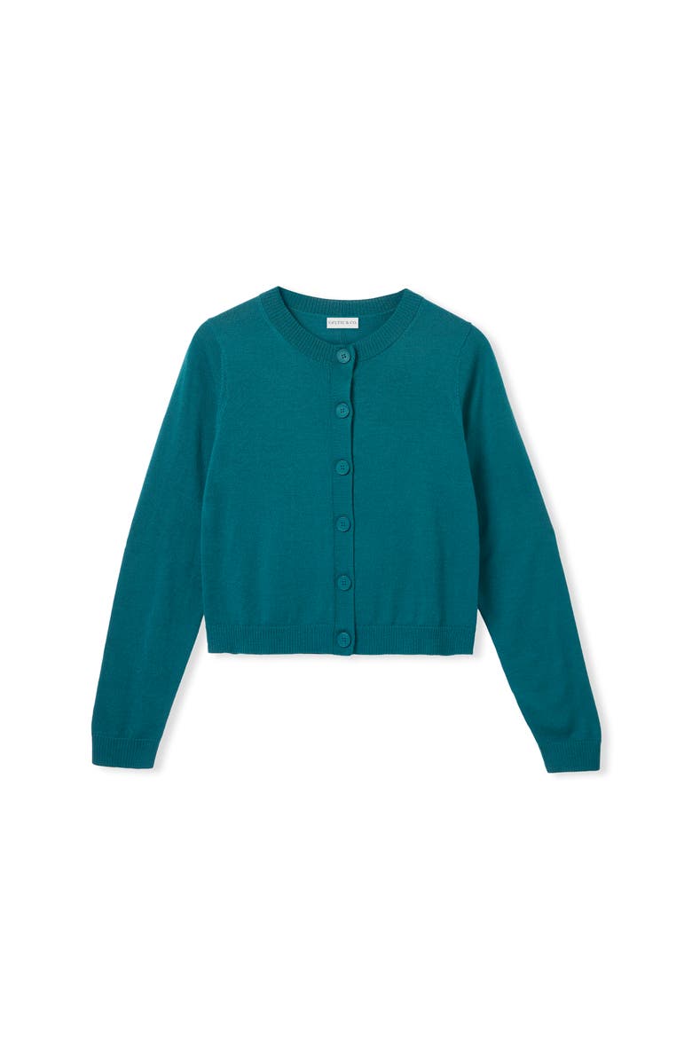 Fine Knit Merino Crew Neck Cardigan, Alternate, color, Teal