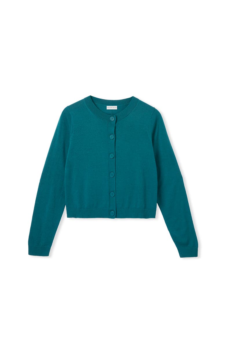 Celtic & Co. Fine Knit Merino Crew Neck Cardigan, Alternate, color, Teal