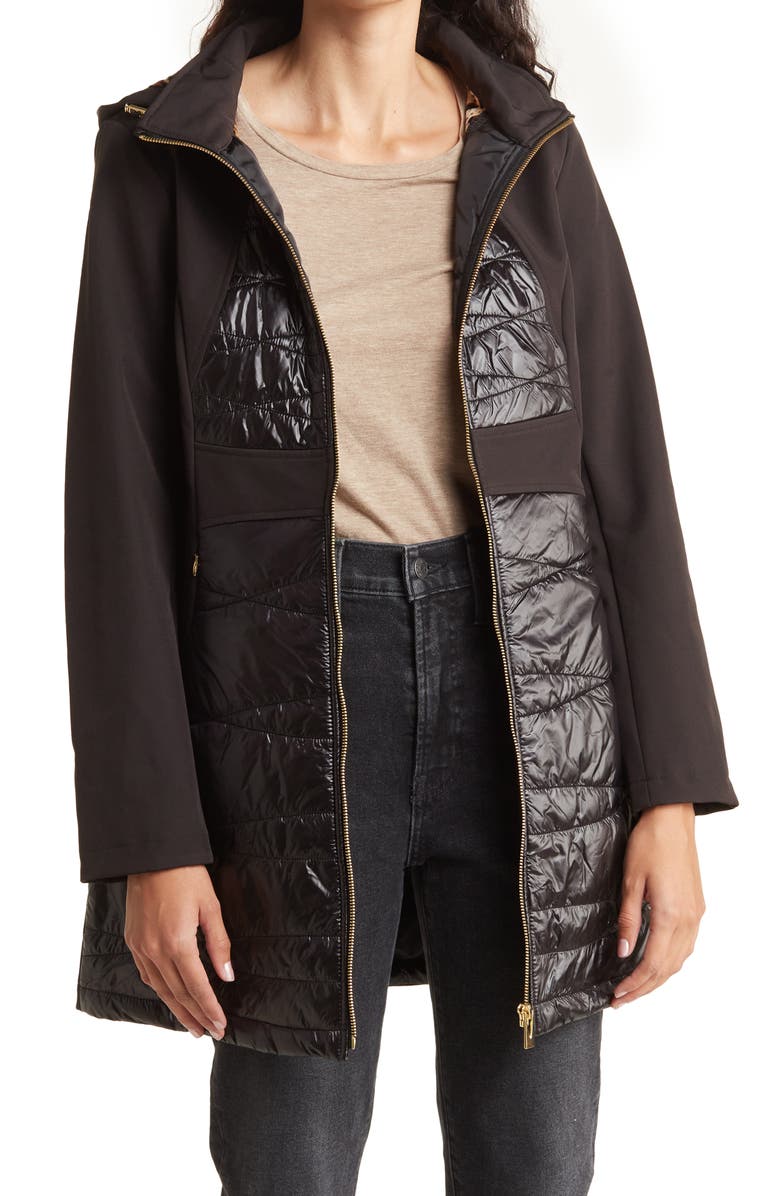 Via Spiga Elliptical Quilted Hooded Softshell Jacket, Main, color, 