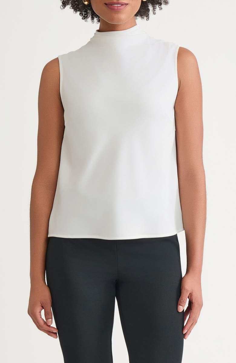 Ming Wang Funnel Neck Crêpe de Chine Shell, Main, color, White