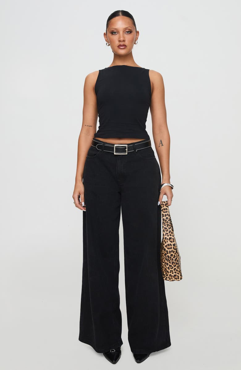 Princess Polly Bleeker Boat Neck Crop Tank, Alternate, color, Black