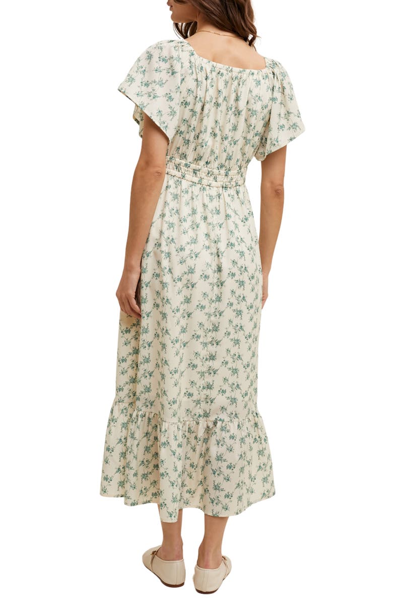 WISHLIST Floral Flutter Sleeve Midi Dress, Alternate, color, Cream/ Green