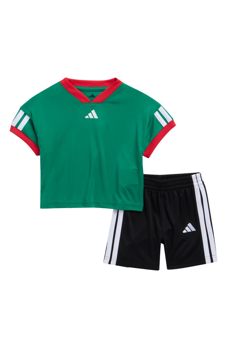 adidas 3-Stripe Jersey T-Shirt & Shorts Set, Main, color, Green
