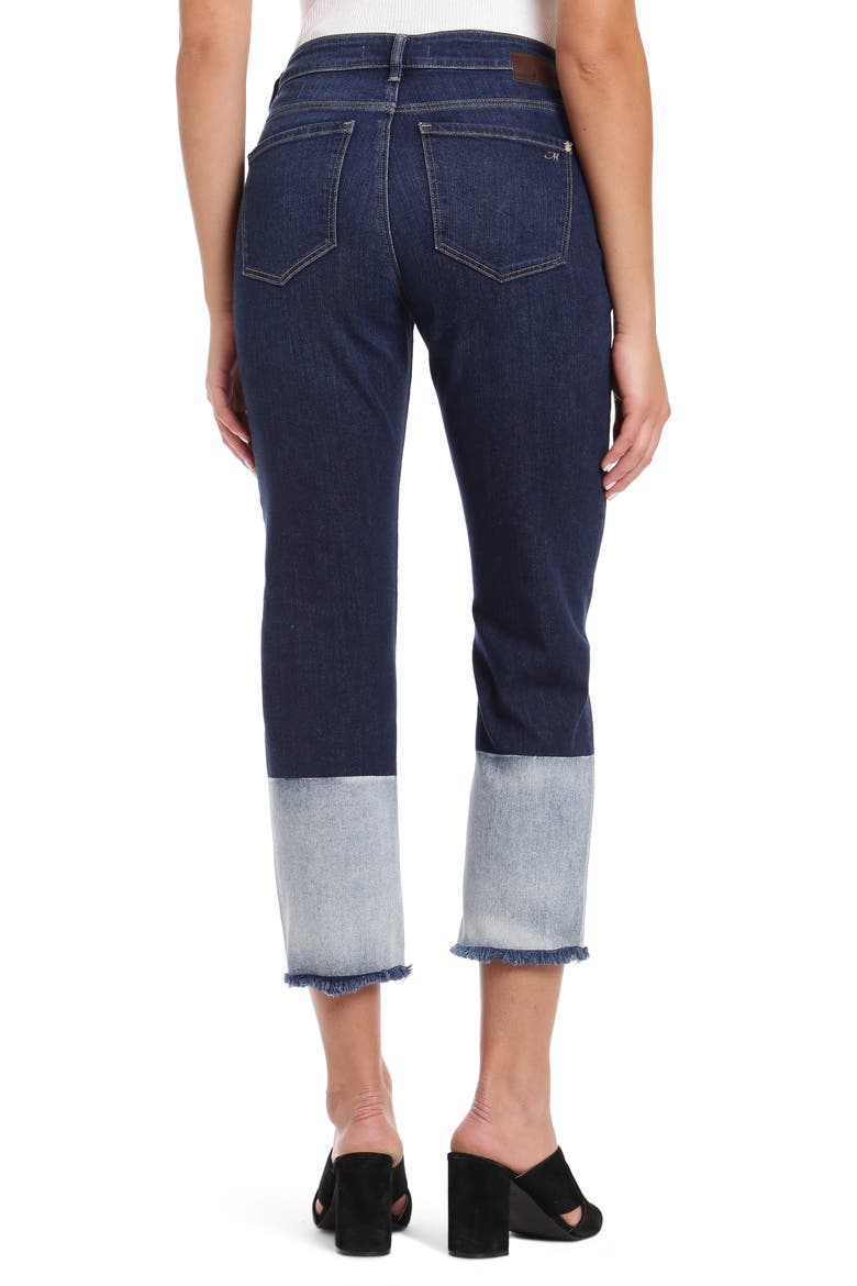 Niki Colorblock Fray Hem Crop Jeans, Alternate, color, DARK INDIGO BLOCKING