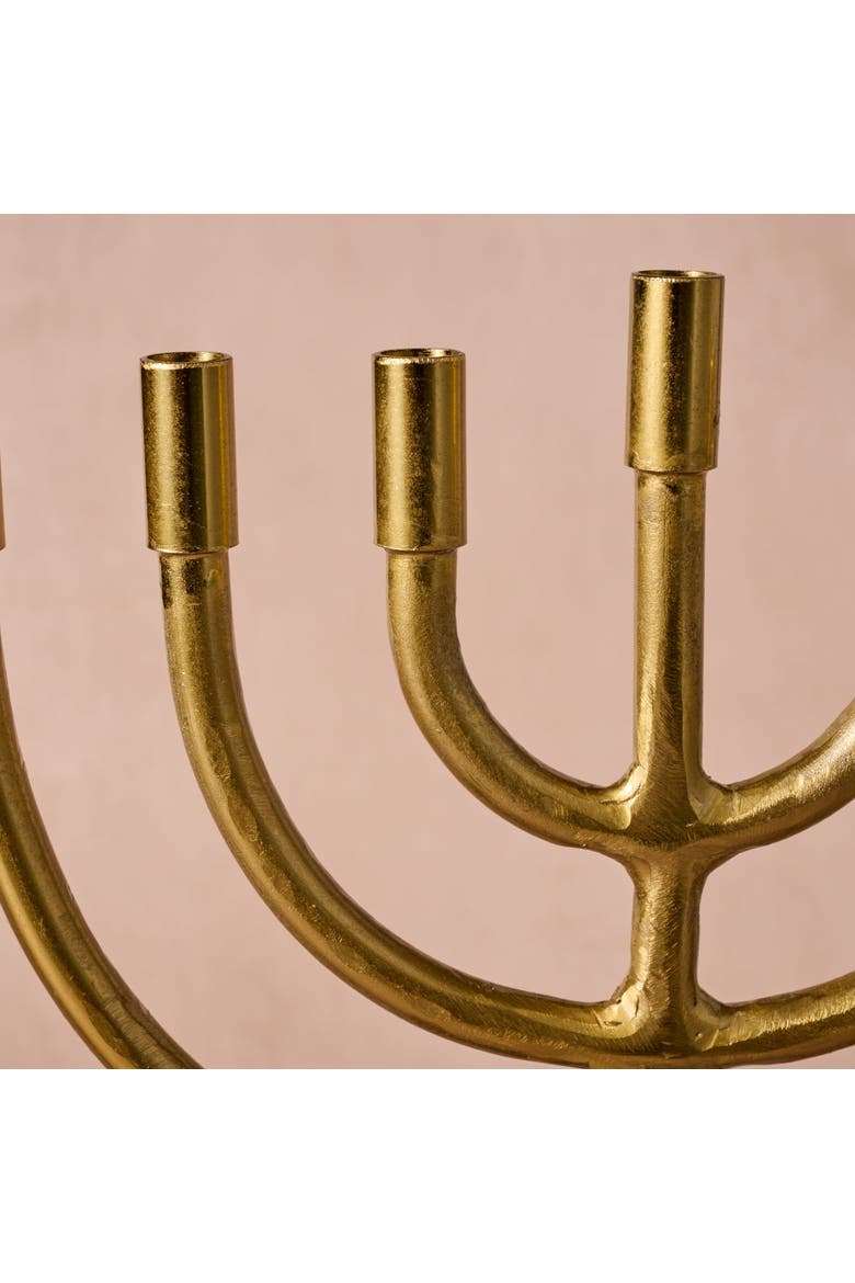 Jyoti Brass Horn Menorah, Alternate, color, Gold