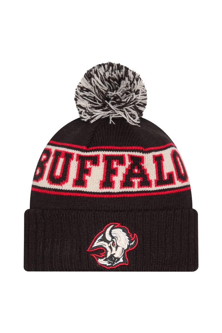 Men's New Era  Black Buffalo Sabres Retro Cuffed Knit Hat with Pom, Main, color, Black