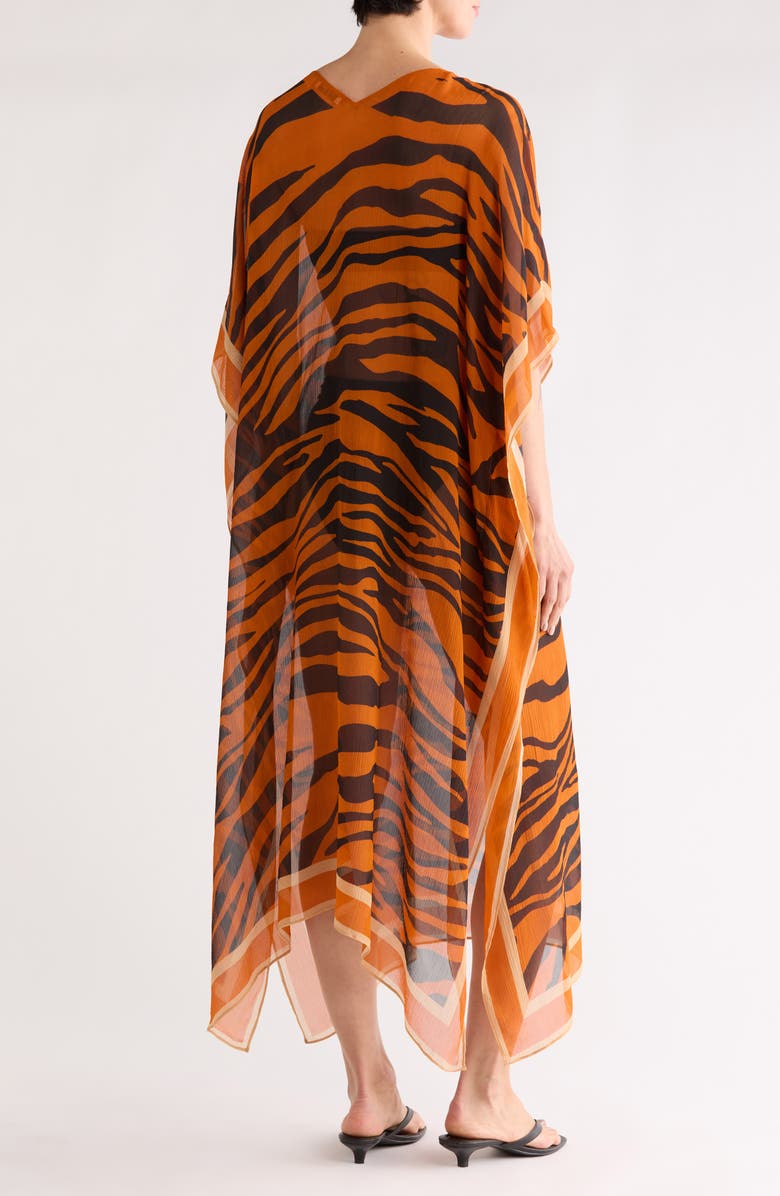 rag & bone Kaia Zebra Print Silk Blend Cover-Up Caftan, Alternate, color, Orangetgr