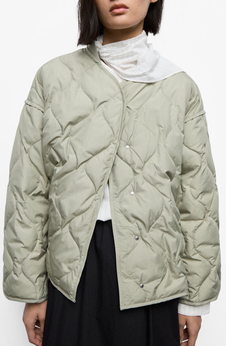 MANGO Quilted Anorak, Main, color, Pastel Green