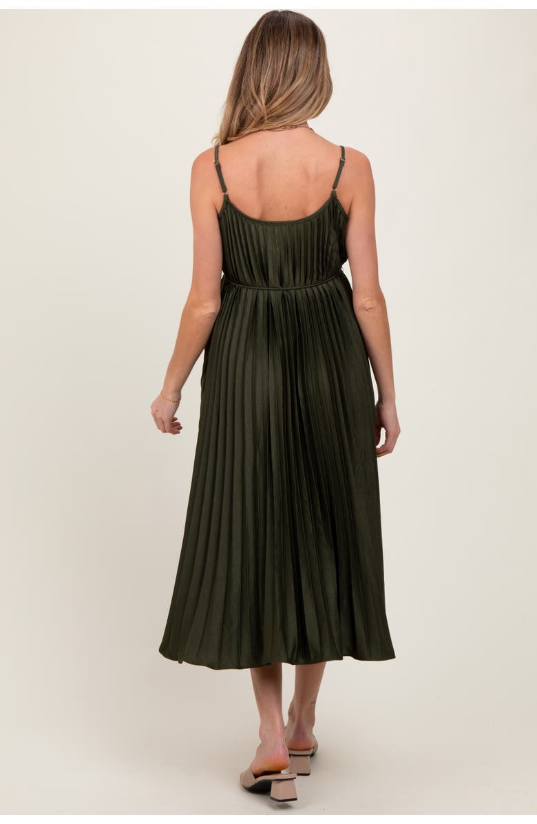 PinkBlush Pleated Sash Tie Midi Dress, Alternate, color, Olive Green