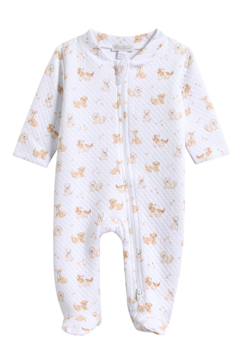 Kids' Puppy Print Quilted Pima Cotton Footie, Main, color, BROWN