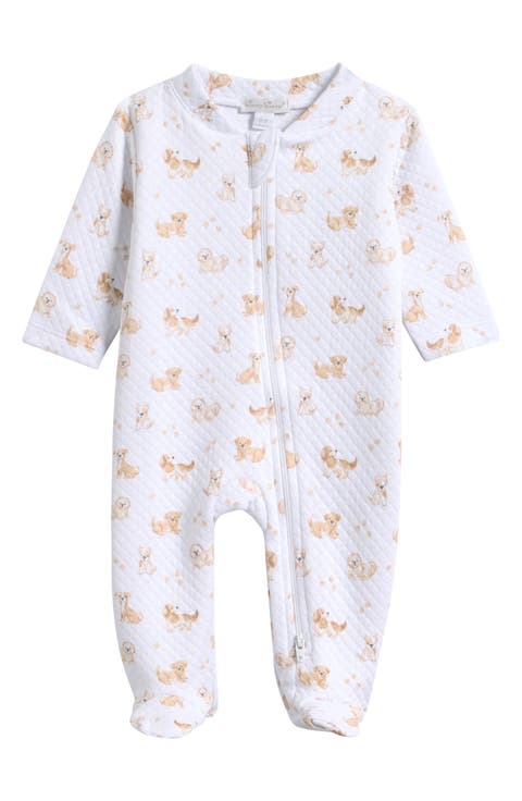 Kids' Puppy Print Quilted Pima Cotton Footie