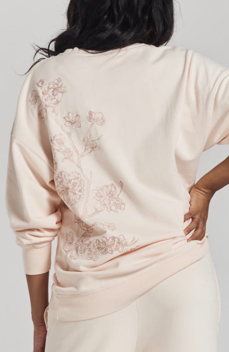 PEACHAUS Salix Blossom-Embroidered Ethical-Cotton Sweatshirt, Alternate, color, Shoreline Peach
