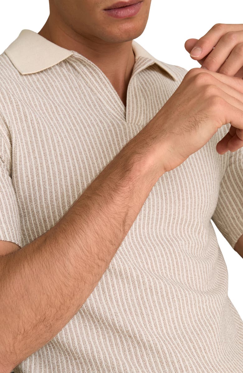 Reiss Hall Stripe Johnny Collar Polo, Alternate, color, Ecru/ Taupe Brown