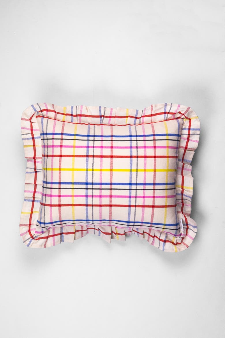 Vera Plaid Handwoven Cotton Throw Pillow, Alternate, color, White