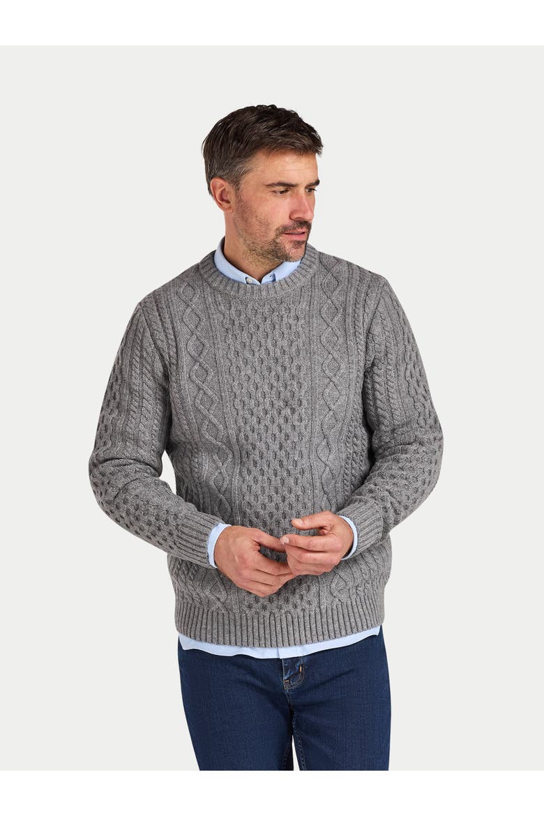Chunky Cable Crew Neck Knit Sweater, Main, color, Grey Marl