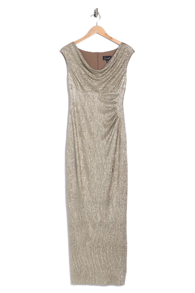 Cowl Neck Evening Dress, Alternate, color, MUSHROON/ GOLD