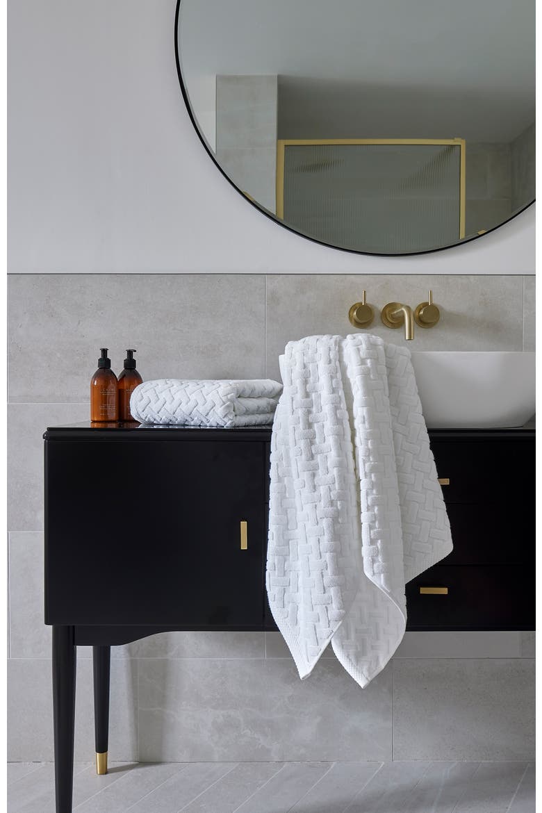 Trellis Textured Cotton Rayon Fibre Blend Soft Bath Towels, Alternate, color, White