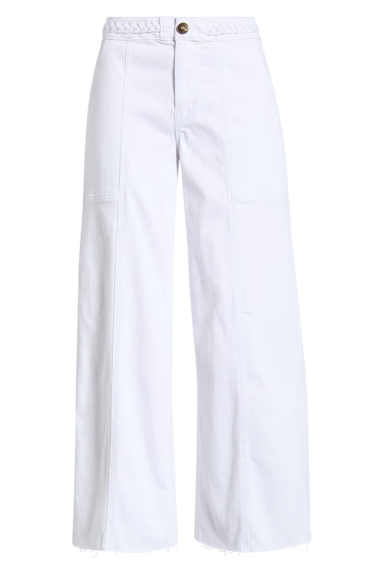 Braided Waistband High Waist Wide Leg Jeans, Alternate, color, WHITE