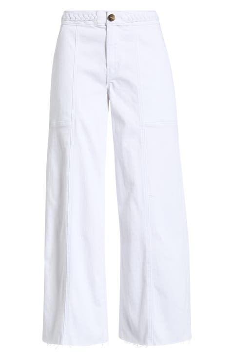 Braided Waistband High Waist Wide Leg Jeans