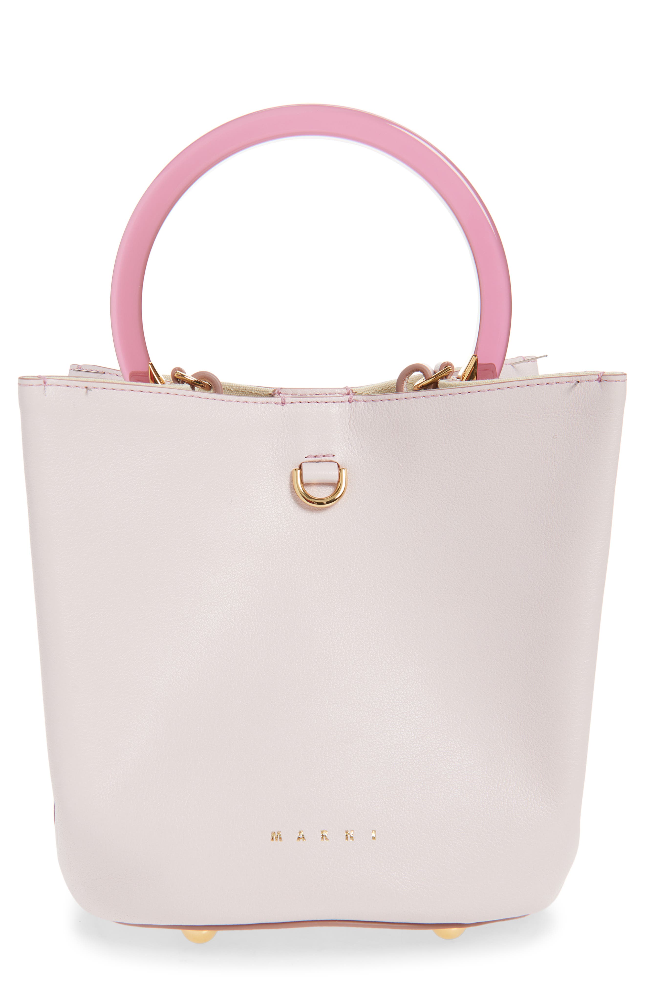 Marni Pannier Top Handle Leather Bucket Bag, Main, color, 00C01 Swan