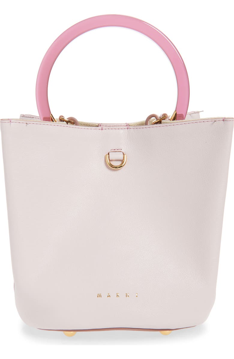 Marni Pannier Top Handle Leather Bucket Bag, Main, color, 00C01 Swan
