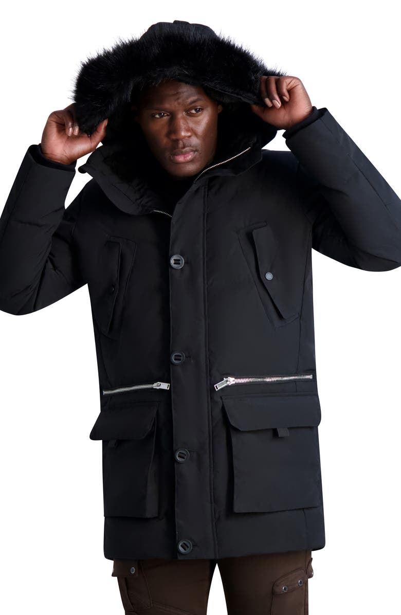 KARL LAGERFELD PARIS Faux Fur Trim Parka, Alternate, color, Black