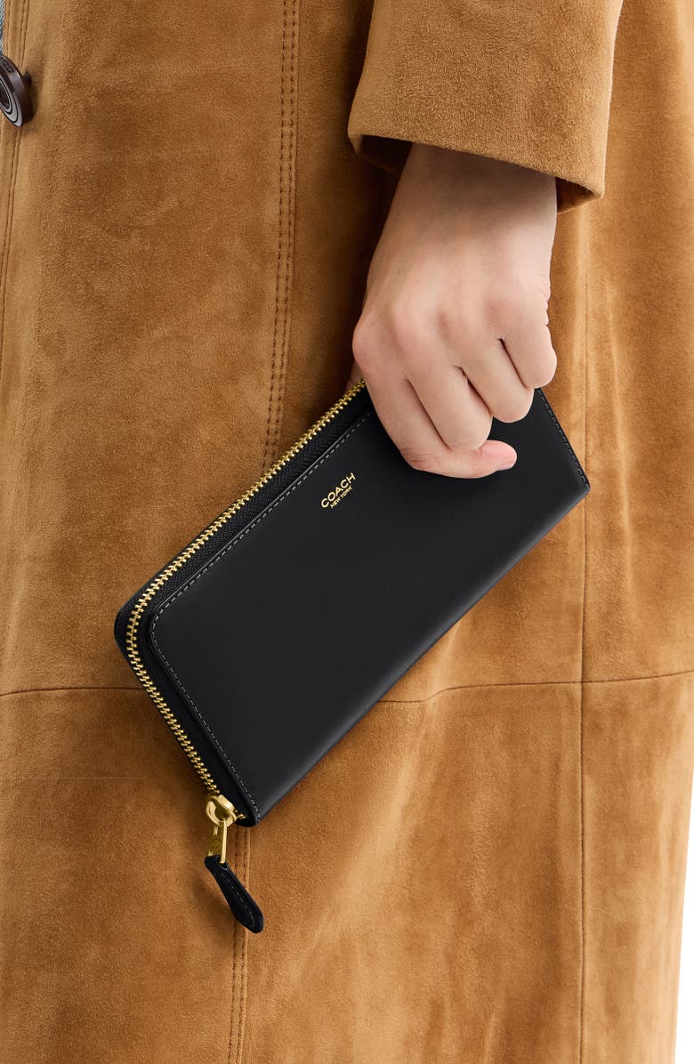 COACH Refined Calf Leather New York Zip Wallet, Alternate, color, Black