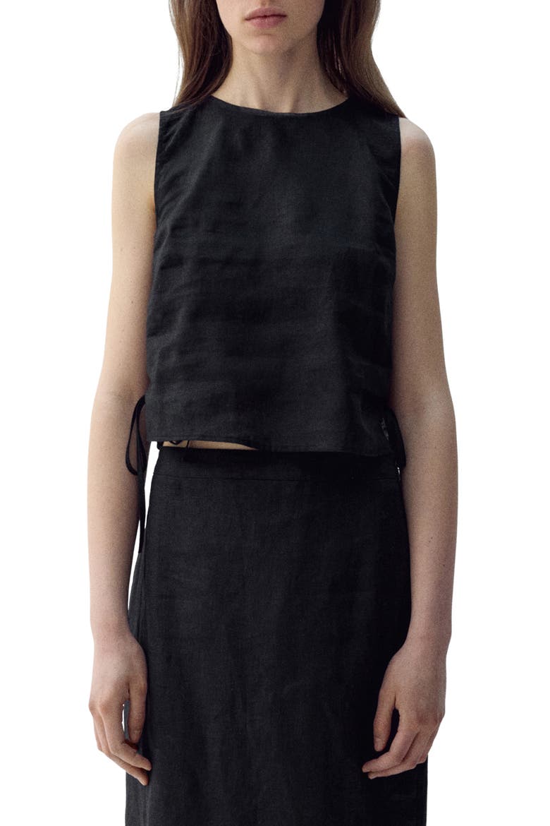 Side Bow Sleeveless Linen Top, Main, color, BLACK