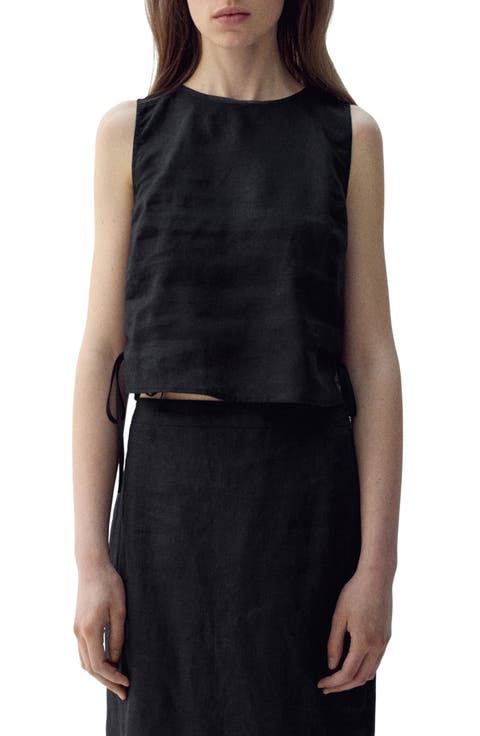 Side Bow Sleeveless Linen Top