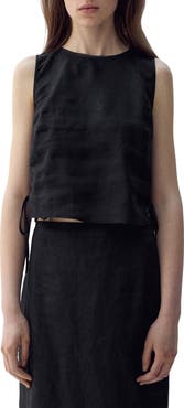 MANGO Side Bow Sleeveless Linen Top