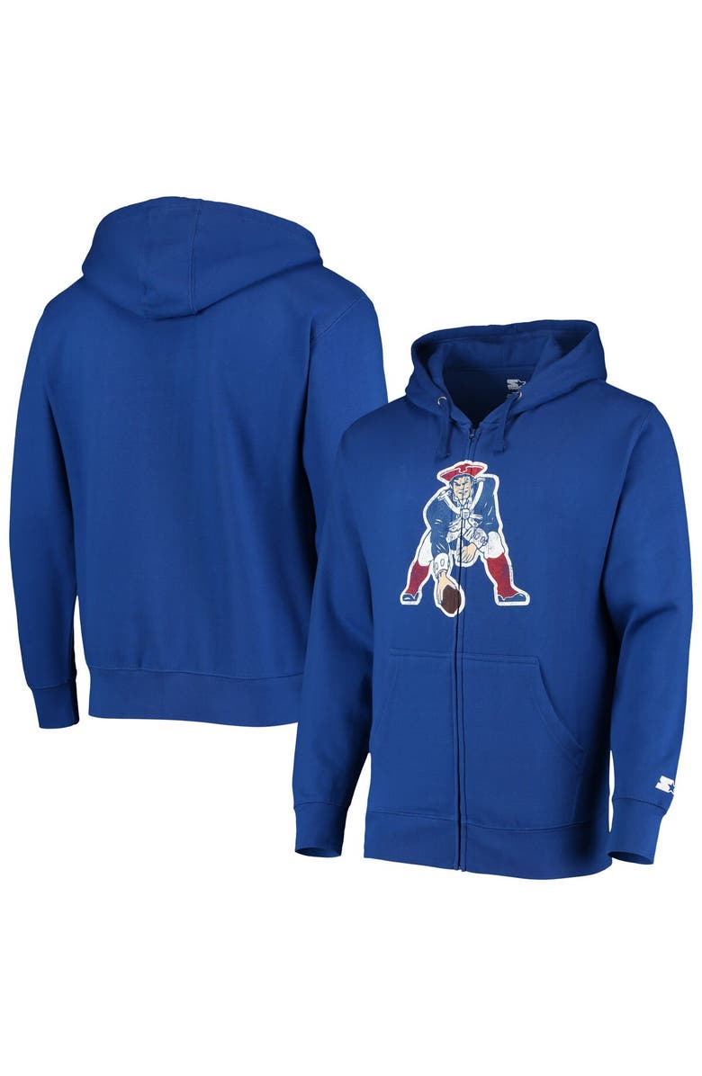 STARTER Men's Starter Royal New England Patriots Throwback Logo Full-Zip Hoodie, Main, color,