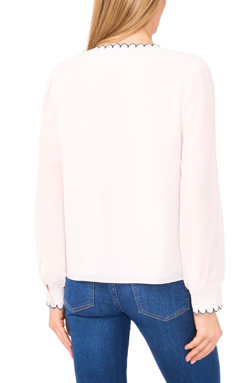 Cece Scallop Detail Button Down Blouse In White