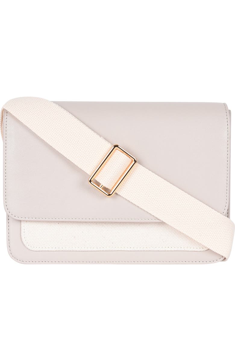 HYER GOODS Upcycled Leather and Canvas Convertible Crossbody Satchel, Main, color, Canvas/ Stone