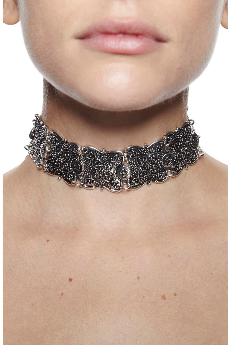 Boho Filigree Link Choker Necklace, Alternate, color, SILVER