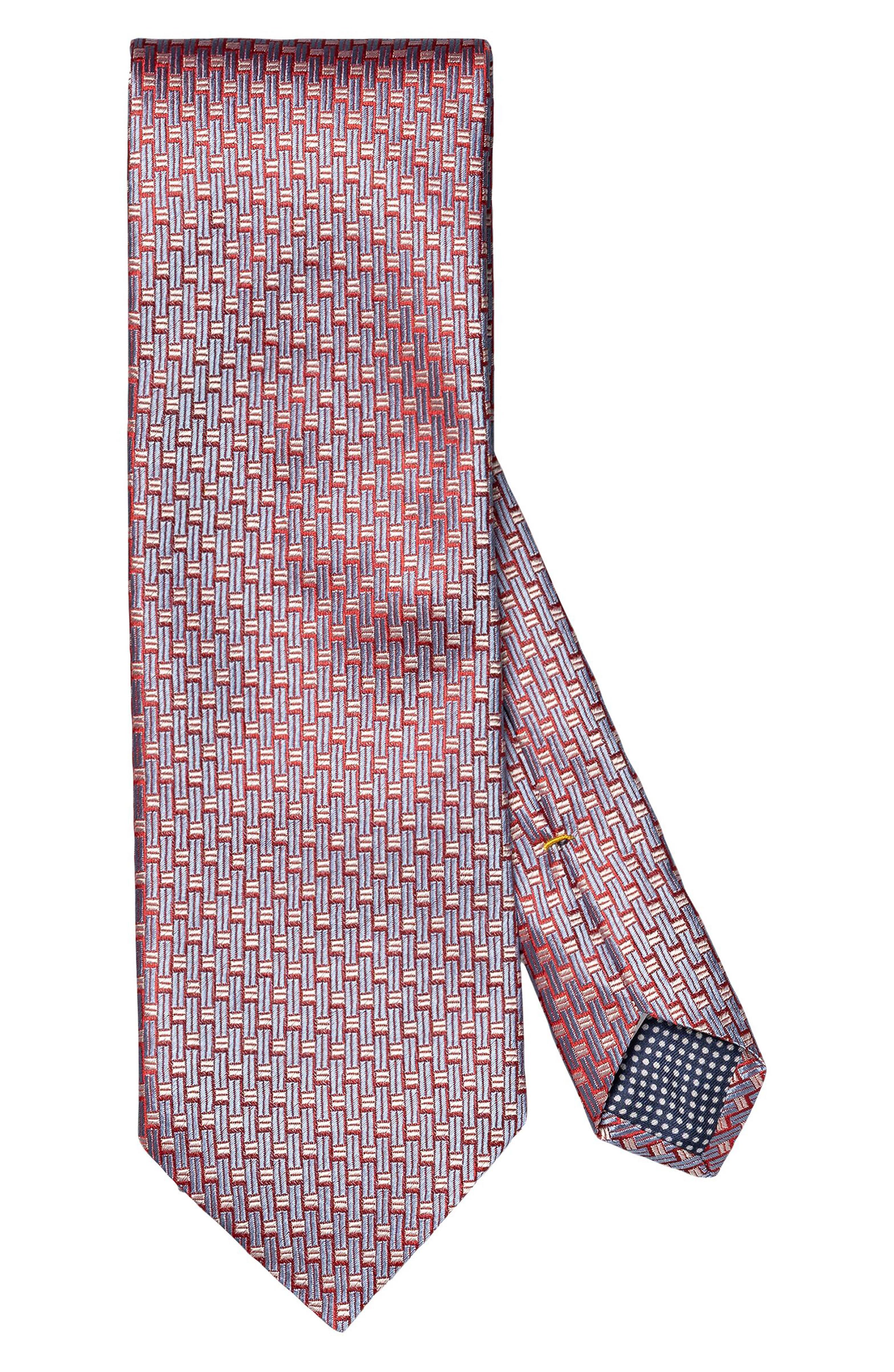 Eton Red Geometric Pattern Silk Jacquard Tie