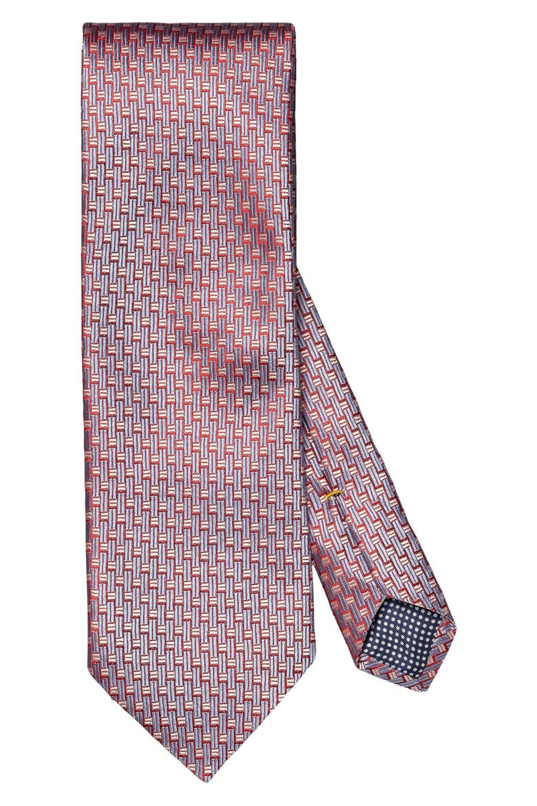 Red Geometric Pattern Silk Jacquard Tie, Main, color, MEDIUM RED