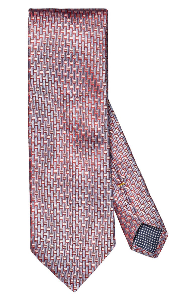 Eton Red Geometric Pattern Silk Jacquard Tie, Main, color, 