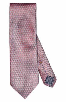 Eton Red Geometric Pattern Silk Jacquard Tie
