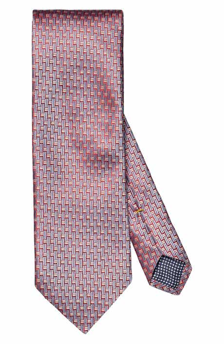Eton Red Geometric Pattern Silk Jacquard Tie