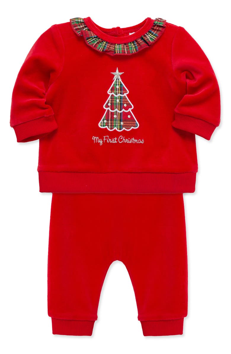 Little Me First Christmas Plaid Tree Top & Joggers Set, Alternate, color, Red