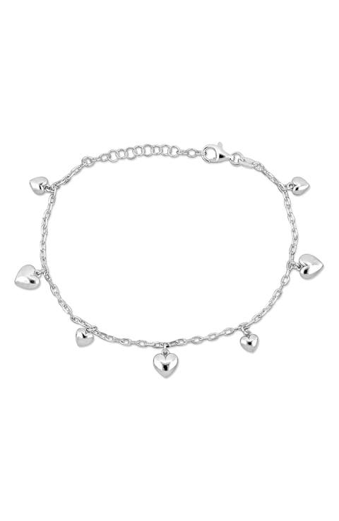 Sterling Silver Heart Charm Station Bracelet