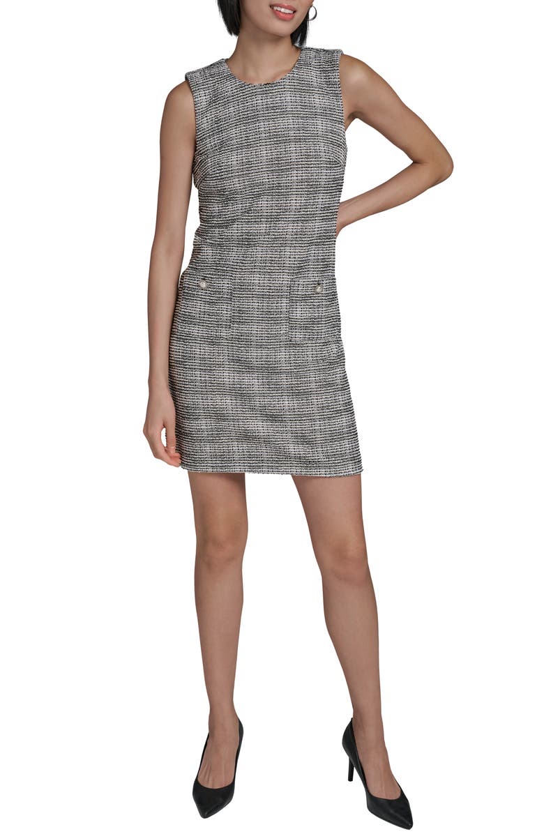 KARL LAGERFELD Metallic Tweed Shift Minidress, Alternate, color, Black Soft White