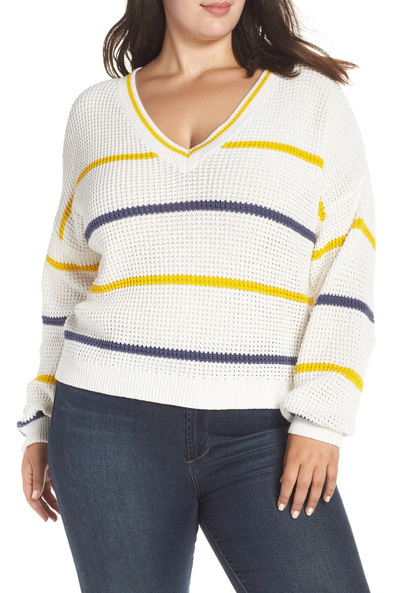 Stripe Cotton Thermal Sweater, Alternate, color, IVORY SEA STRIPE