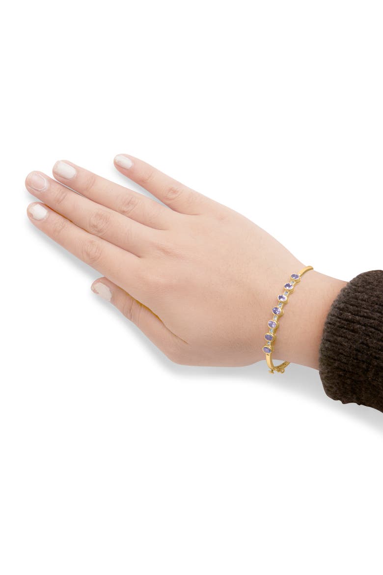 14K Yellow Gold Alternating Tanzanite and 1/5 Cttw Diamond Bangle Bracelet, Alternate, color, Yellow